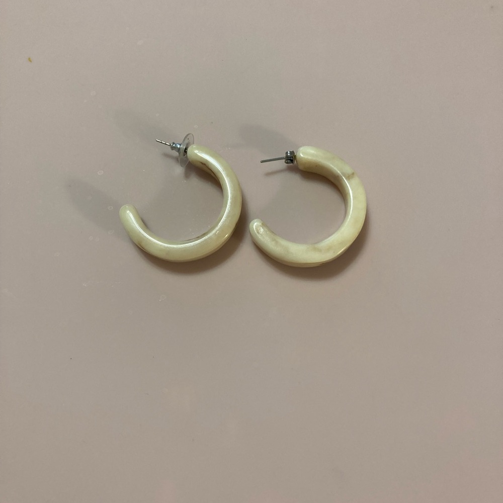 Cream Crescent Hoop Earrings with Matte Finish